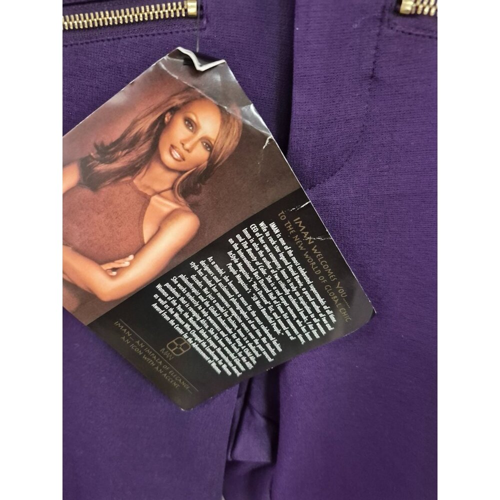 IMAN Womens Purple Stretch Pants Size 6 With Gold Zippers & Button Closure - Picture 5 of 6